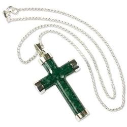 NOVICA .925 Sterling Silver and Natural Jade Cross Pendant Necklace, 18'', Maya Hope, Hand Made