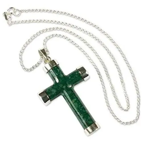 NOVICA .925 Sterling Silver and Natural Jade Cross Pendant Necklace, 18'', Maya Hope, Hand Made NOVICA .925 Sterling Silver and Natural Jade Cross Pendant Necklace, 18'', Maya Hope, Hand Made