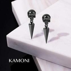 KAMONI Black Skull Dangle Earrings with Awl Sterling Silver Drop Earrings Jewelry Gift for Girls Women Men