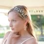 Mariell Bridal and Wedding Gold Handmade Dangle Earrings with Crystal Gems and Petite Freshwater Pearls