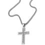 COOLSTEELANDBEYOND Men Women Large Stainless Steel Cross Pendant Necklace with Cubic Zirconia, 30 inch Wheat Chain