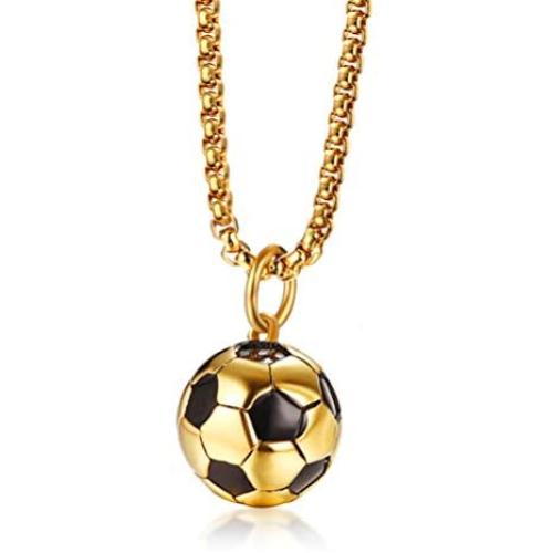 Cupimatch Mens 3D Football Pendant Necklace Chain, Stainless Steel Sports Soccer Ball Charm Necklace Jewelry 24'' Link