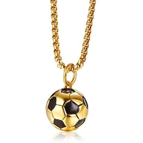 Cupimatch Mens 3D Football Pendant Necklace Chain, Stainless Steel Sports Soccer Ball Charm Necklace Jewelry 24'' Link Cupimatch Mens 3D Football Pendant Necklace Chain, Stainless Steel Sports Soccer Ball Charm Necklace Jewelry 24'' Link
