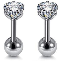 Mini Cubic Zirconia 16G Earring Studs Round Rhinestone Diamond Stainless Steel Post Back Ball Screw Men Women Boy Girl Nose Helix Cartilage Ear Lobe Small Cute Piercing Jewelry