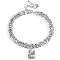 Ingemark Sparkly Initial E Necklace Rhinestone Cuban Link Chain Choker Necklace for Women Girls