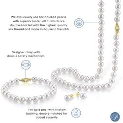 THE PEARL SOURCE 14K Gold 6.5-7mm Round White Akoya Cultured Pearl Necklace, Bracelet & Earrings Set in 18'' Princess Length for Women