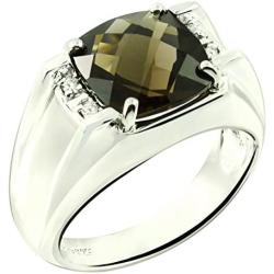 RB Gems Sterling Silver 925 Statement Ring Genuine Gemstone Cushion 10 mm with Rhodium-Plated Finish