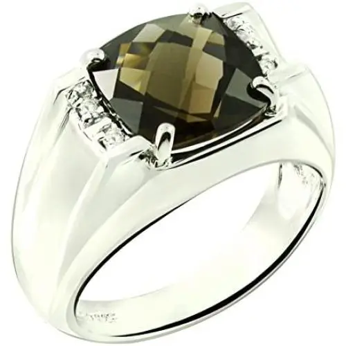 RB Gems Sterling Silver 925 Statement Ring Genuine Gemstone Cushion 10 mm with Rhodium-Plated Finish