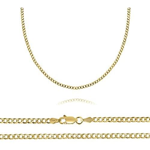 18K Solid Gold 2.5MM Curb Chain Necklace With Lobster Clasp, 16'' - 30''