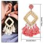 2 Pairs Rattan Tassel Earrings Bohemian Statement Woven Dangle Fringe Earrings Ethnic Tassel Drop Earrings Vintage Jewelry for Women Girls (White and Pink)