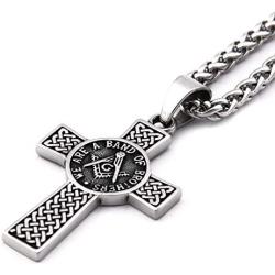 Gungneer Masonic Symbol Necklace Celtic Cross Pendant Stainless Steel Keel Chain Freemason Jewelry for Men Women