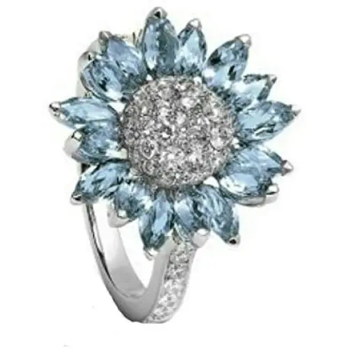 CZ Stone Crystal Sunflower Ring Silver Plated Rhinestone Flower Wedding Ring Jewelry CZ Stone Crystal Sunflower Ring Silver Plated Rhinestone Flower Wedding Ring Jewelry