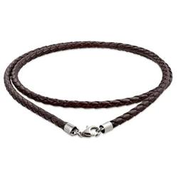 Genuine Brown Black Leather Braided Rope Weave Necklace Pendant Cord for Women for Men Silver Plated 14 16 18 20 24 Inch