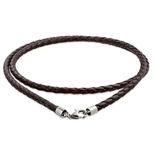 Genuine Brown Black Leather Braided Rope Weave Necklace Pendant Cord for Women for Men Silver Plated 14 16 18 20 24 Inch Genuine Brown Black Leather Braided Rope Weave Necklace Pendant Cord for Women for Men Silver Plated 14 16 18 20 24 Inch