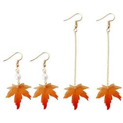 FUTIMELY Red Maple Leaf Earrings,Christmas Earrings for Womens Girls,Thanksgiving Jewelry,Long Tassels Pearl Drop Dangle Earrings