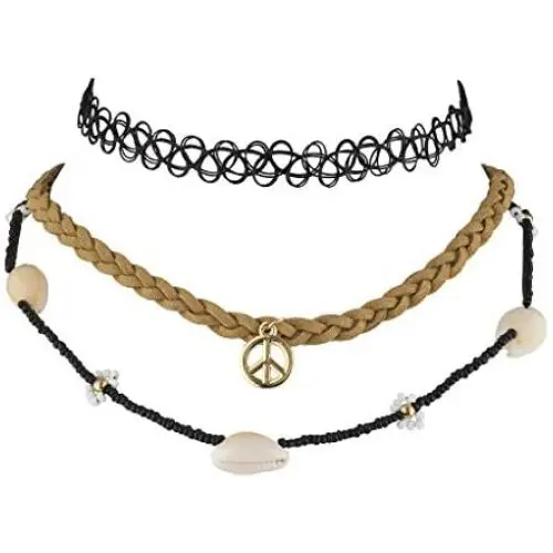 LUX ACCESSORIES Hippie Peavey Choker Set (3pc) LUX ACCESSORIES Hippie Peavey Choker Set (3pc)