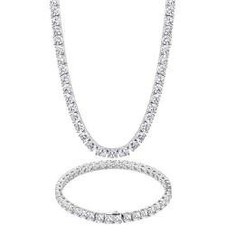 KRKC&CO 4mm Tennis Chain and Bracelet Set, 14k Gold Single Row Prong-Setting with Hand-Selected 5A CZ Stones, Urban Street-wear Hip Hop Jewelry for Rappers