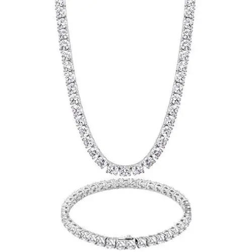KRKC&CO 4mm Tennis Chain and Bracelet Set, 14k Gold Single Row Prong-Setting with Hand-Selected 5A CZ Stones, Urban Street-wear Hip Hop Jewelry for Rappers KRKC&CO 4mm Tennis Chain and Bracelet Set, 14k Gold Single Row Prong-Setting with Hand-Selected 5A CZ Stones, Urban Street-wear Hip Hop Jewelry for Rappers