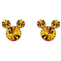 Disney Silver Plate Mickey Mouse Crystal Birthstone Stud Earrings
