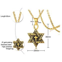 VNOX Messianic Jewish Spiritual Christian Religious Jewelry Stainless Steel Two-Tone Star of David with Cross Pendant Necklace