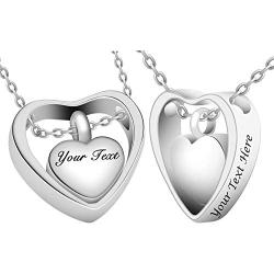 Fanery Sue Personalized Cremation Urn Necklace for Human Ashes Double Heart Keepsake Memorial Jewelry W/Filling Kit, Custom Pendant
