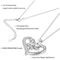 Sllaiss 925 Sterling Silver “Love You Forever” Heart Crystal Necklace for Women Engraved Love Butterfly Pendant Fine Necklace, Crystals from Swarovski