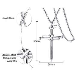 3PCS Fashion Jewelry Polished Stainless Steel Nail Cross Pendant-Chain Necklace Christian Jewelry Church Baptism Gift Cross Pendant Necklaces for Men Women (Gold Silver Black)