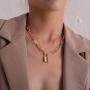 Punk Geometric Vintage Pendant Lock Choker Necklaces Thick Chunky Cuban Curb Link Chain Collar Collette Simple Clavicle for Women Girls Fashion Charm Jewelry