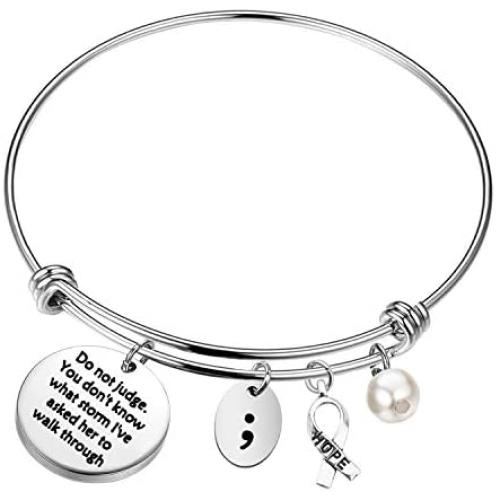 UJIMS Semicolon Inspirational Gift Mental Health Suicide Awareness Bracelet Depression Awareness Jewelry for Women Girl