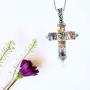 Shop LC Delivering Joy Multi Color Murano Millefiori Glass Black Oxidized Stainless Steel Holy Prayer Religious Fashion Love Cross Chain Pendant Necklace for Women 20'' Easter Gifts
