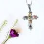 Shop LC Delivering Joy Multi Color Murano Millefiori Glass Black Oxidized Stainless Steel Holy Prayer Religious Fashion Love Cross Chain Pendant Necklace for Women 20'' Easter Gifts