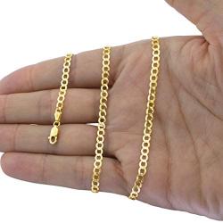 Nuragold 10k Yellow Gold 4mm Solid Cuban Curb Link Chain Pendant Necklace, Mens Womens Lobster Lock 16'' 18'' 20'' 22'' 24'' 26'' 28'' 30''