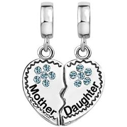 JMQJewelry Mother Love Daughter Clover Heart Dangle Birthday Birthstone Charms for Bracelets Mom Son Girl Boy Gifts