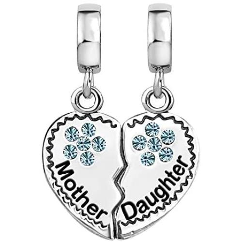 JMQJewelry Mother Love Daughter Clover Heart Dangle Birthday Birthstone Charms for Bracelets Mom Son Girl Boy Gifts