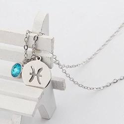 KUIYAI Stainless Steel Zodiac Sign and Birthstone Charm Necklace Bracelet