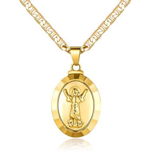 Barzel Baby Jesus Necklace for Women, Men, Boys, and Girls 18K Gold Plated Flat Mariner/Marina 060 3MM Chain Necklace with Baby Jesus/Divinio Nino Pendant