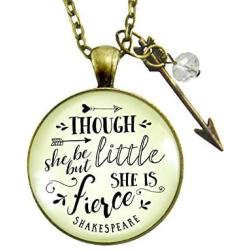 Gutsy Goodness Though She Be But Little Necklace Shakespeare Fierce Quote Arrow Jewelry 24''