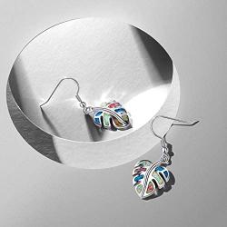 ECOLVANT Drop Earrings for Women Sterling Silver Earrings Opal Colorful Leaves Dangle Earrings for Women Girls Birthday Party Fashion Opal Earrings