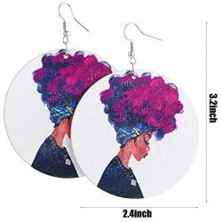 KWHY 16 Pairs Round African Women Earrings Wooden Painted Earrings Ethnic Style Earring Drop Dangle Earrings Set