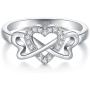 BORUO 925 Sterling Silver Ring, High Polish Cubic Zirconia Infinity and Heart Tarnish Resistant Comfort Fit Ring