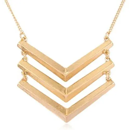 RIAH FASHION Bohemian Geometric Pendant Long Necklace - Boho Metallic Charm Chevron, Tribal Triangle, Snake Print Wood Layering Chain RIAH FASHION Bohemian Geometric Pendant Long Necklace - Boho Metallic Charm Chevron, Tribal Triangle, Snake Print Wood Layering Chain