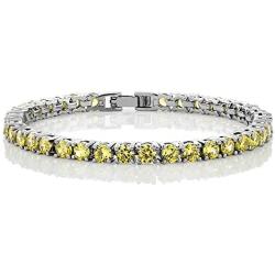 Gem Stone King 12.00 Ct Round Cut Canary Yellow Cubic Zirconias CZ 7inches Tennis Bracelet 7 Inch