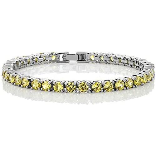 Gem Stone King 12.00 Ct Round Cut Canary Yellow Cubic Zirconias CZ 7inches Tennis Bracelet 7 Inch