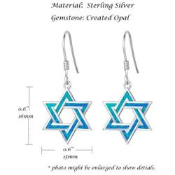 FANCIME Hanukkah Sterling Silver Created Blue Opal Star Necklace/Dangle Earrings/Bracelet Charm Danity October Birthstone Fine Jewelry for Women