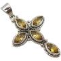 SilverStarJewel 925 Sterling Silver Marquise Cut Citrine Cross Pendant 1.7'' Stone Gift
