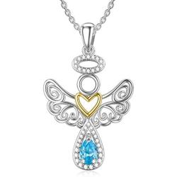 RMREWY Guardian Angel Necklace 925 Sterling Silver Angel with Heart Pendant Necklace Celtic Knot Angel Wing Jewelry Gifts for Women Girlfriend