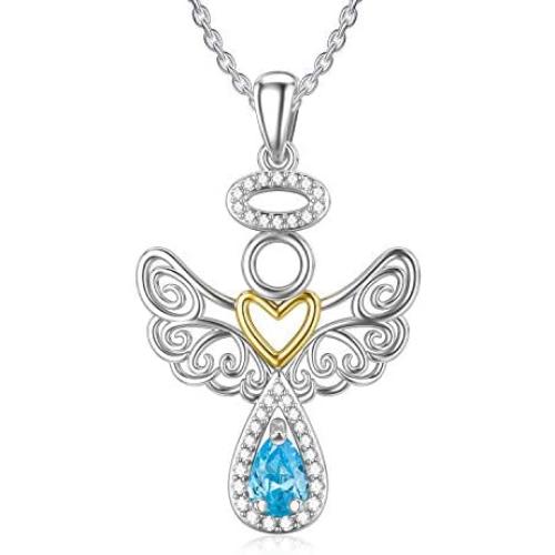 RMREWY Guardian Angel Necklace 925 Sterling Silver Angel with Heart Pendant Necklace Celtic Knot Angel Wing Jewelry Gifts for Women Girlfriend