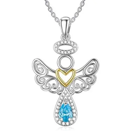 RMREWY Guardian Angel Necklace 925 Sterling Silver Angel with Heart Pendant Necklace Celtic Knot Angel Wing Jewelry Gifts for Women Girlfriend