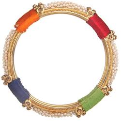 Efulgenz Fashion Jewelry Indian Bollywood 14 K Gold Plated Faux Pearl Beads Silk Thread Bracelets Bangle Set