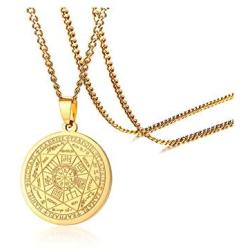 PJ Jewelry The Seal of The Seven Archangels Medallion Pendant Stainless Steel Occult Amulet Necklace with 24'' Chain